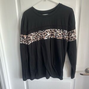 Black Leopard Print Long Sleeve Top